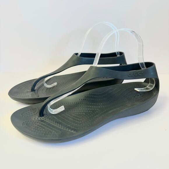 Crocs Sexi flip flop t-strap comfort rubber sandal in black women's size 10 - Picture 2 of 13